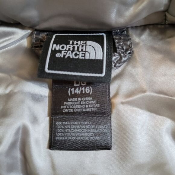Girls The North Face Puffer Jacket Gray Hood Hoodie Size 14 16 Large 550 - Picture 12 of 12